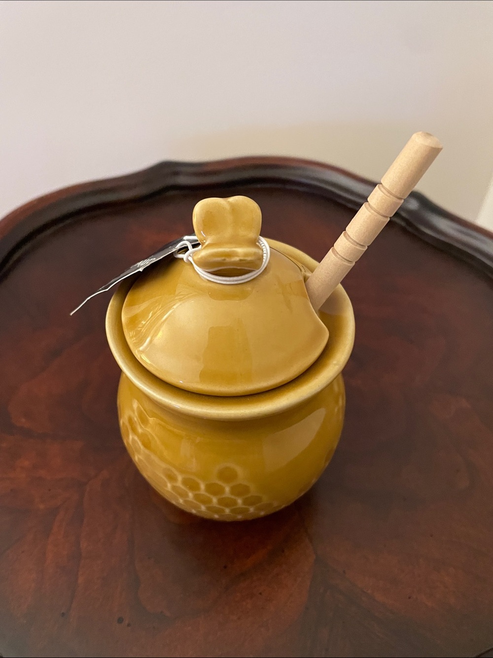 Creative Co-Op Mustard Yellow Honey Pot with Dipper